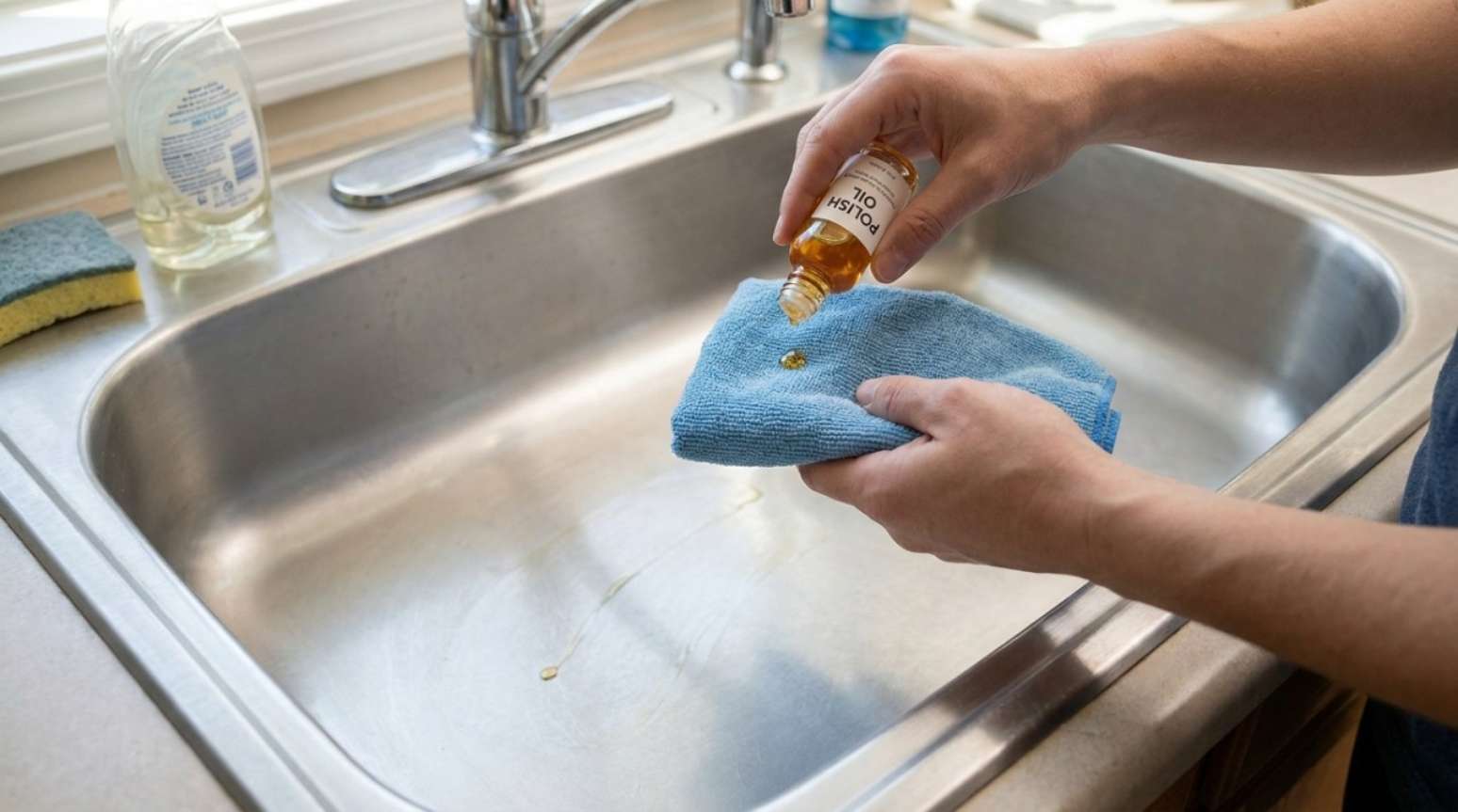 Uma mistura simples de &aacute;gua e vinagre branco pode ser aplicada com pano macio nas &aacute;reas marcadas.