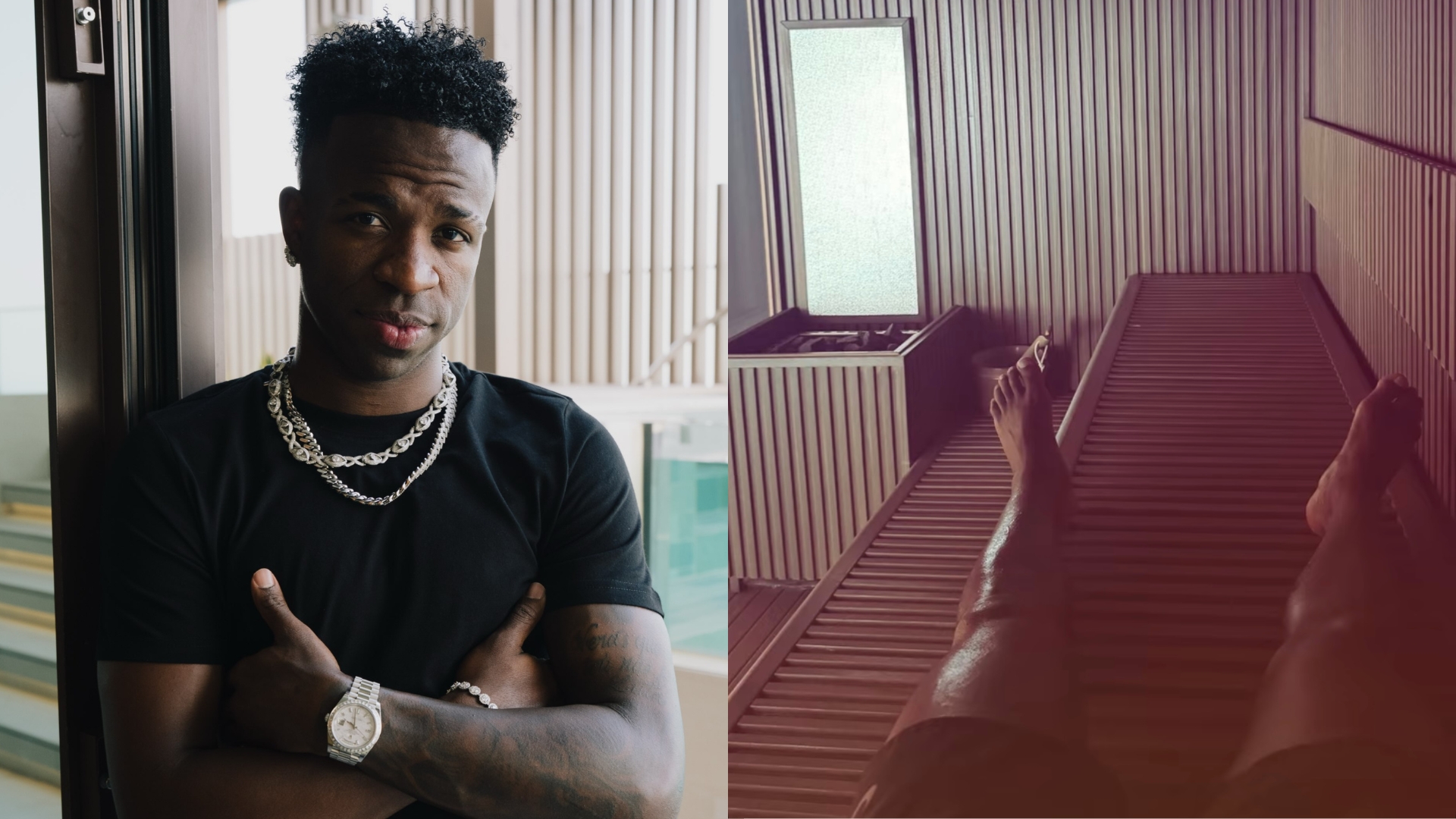 Vini Jr. posta foto na sauna e mostra único lugar da casa onde pode ficar sozinho
