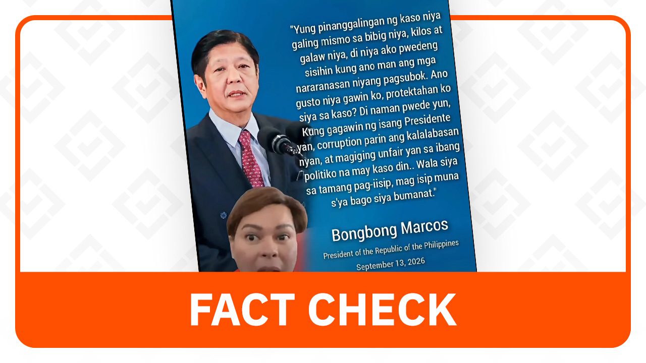 VERIFICAÇÃO DE FATOS: Marcos Jr. não disse que proteger a VP Duterte de seu caso é 'corrupção'