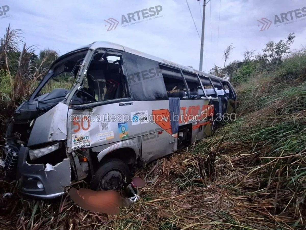 Micro-ônibus é fechado por caminhão, cai em ribanceira e deixa 3 mortos