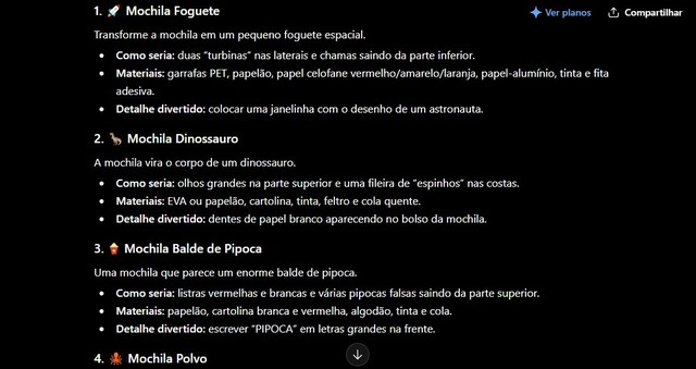 Ideias de mochila maluca infantil: use o ChatGPT para criar a sua