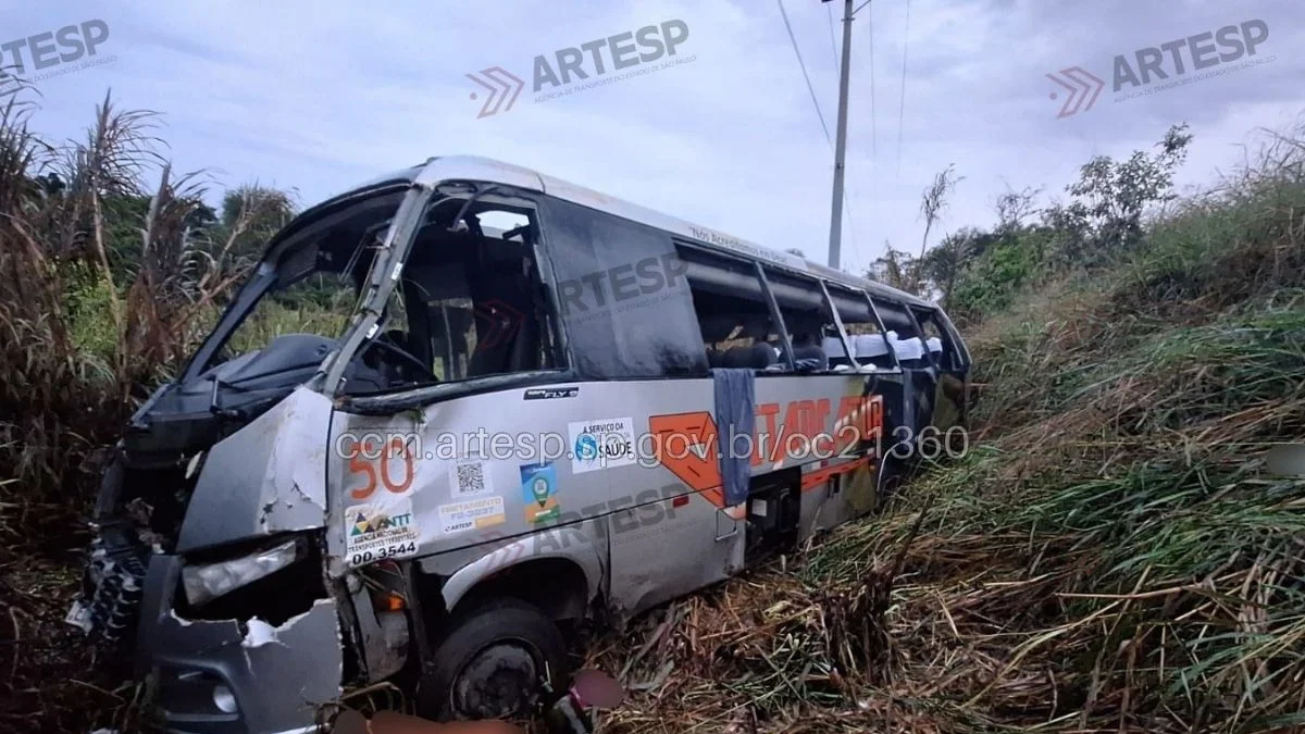 Micro-ônibus é fechado por caminhão, cai em ribanceira e deixa 3 mortos