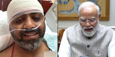 Montagem com as fotos do piloto indiano Smit Machchhar (&agrave; esquerda) e o primeiro-ministro Narendra Modi, que conversaram por liga&ccedil;&atilde;o de v&iacute;deo nesta sexta-feira (2). Foto: RFI