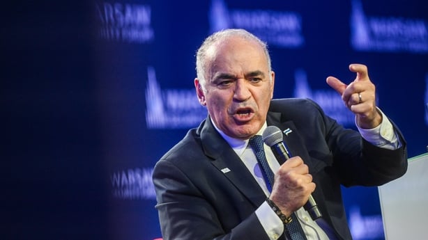 WARSAW, POLAND - OCTOBER 12: Russian chess grandmaster, Garry Kasparov takes part in a panel discussion at the Warsaw Security Forum on October 12, 2026 in Warsaw, Poland. The two-day forum brings together European political leaders and defense officials to discuss the future of Europe and the trans