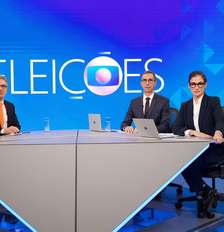 Romeu Zema (Novo) com Renata Vasconcellos e César Tralli nos Estúdios Globo. Foto: Manoella Mello/ Globo