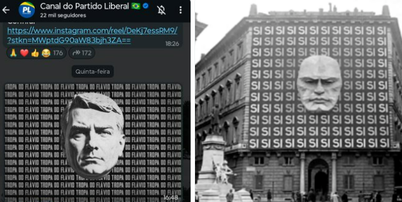 PL publica imagem de Flávio semelhante à de Mussolini em canal de mensagens Foto: Reprodução/X/@metaphysicorum