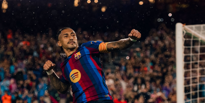 Raphinha, atacante do Barcelona, comemora gol no Campeonato Espanhol Foto: Reprodu&ccedil;&atilde;o/X/@FCBarcelona