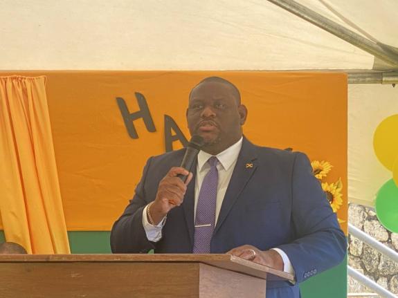 Parliamentary Secretary in the Ministry of Education, Skills, Youth and Information, Marlon Morgan, speaks during the commencement exercise and 50th anniversary celebration of Winston Jones High School, held at the institution's campus in Prattville, Manch